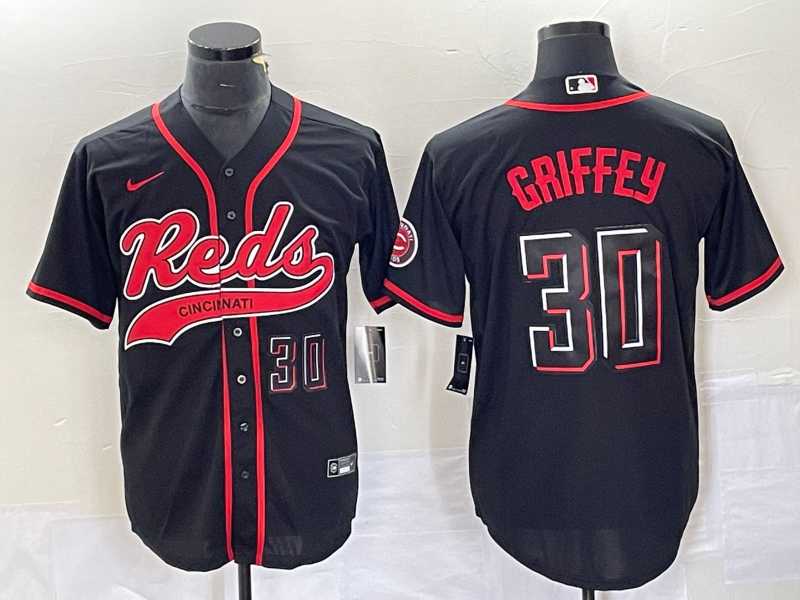 Men%27s Cincinnati Reds #30 Ken Griffey Jr Number Black 2023 City Connect Cool Base Stitched Jersey